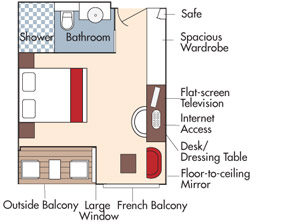 Balcony AB: STATEROOM TYPE: 235 sqft french balcony and outside balcony